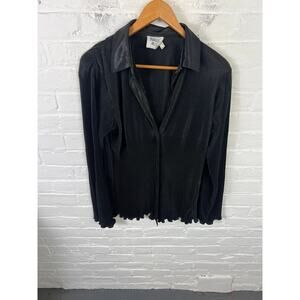 Princess Polly Women's Pinstripe Button-Up Blouse Long Sleeve Black Size 4